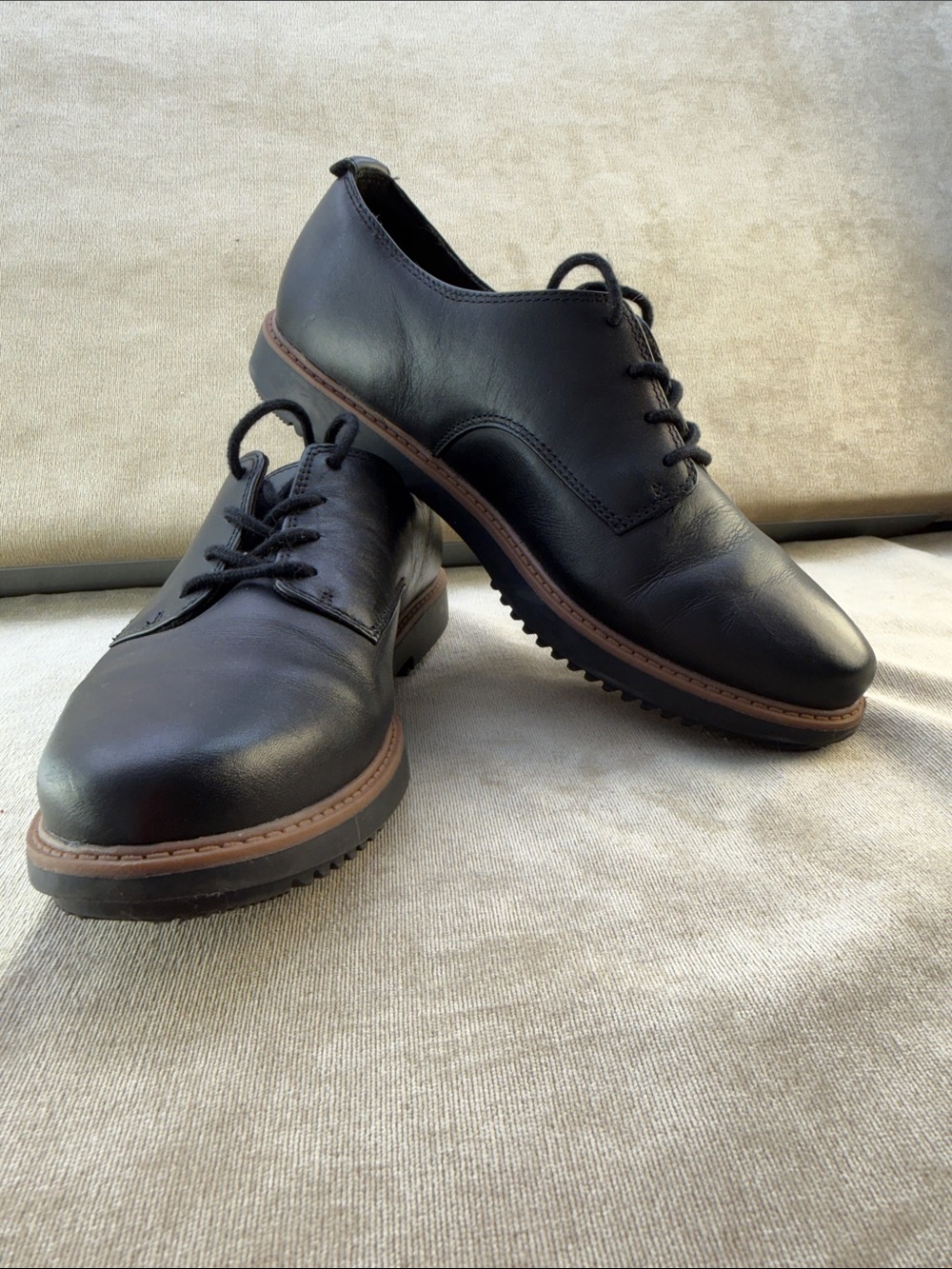 Clarks Black Leather Derby Shoes with Brown Welt